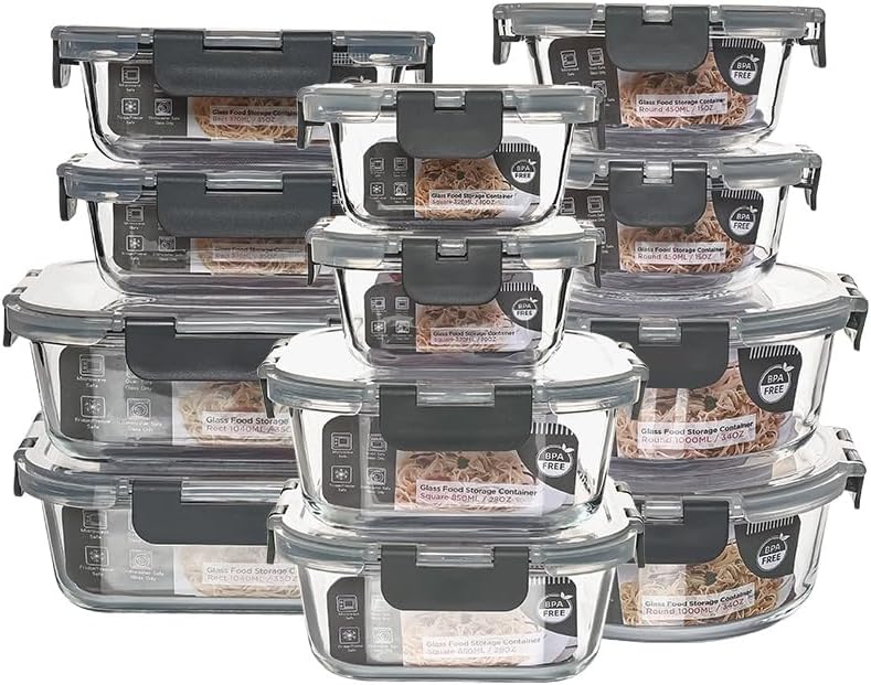 12 Pack Glass Storage Containers for Meal Prep and Organization