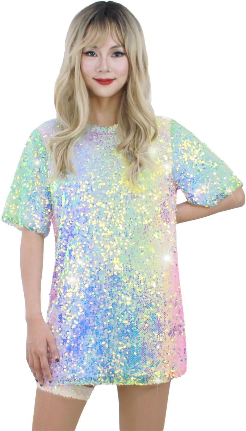 Sparkly Sequin T-Shirt Dress for Party and Club Outfits