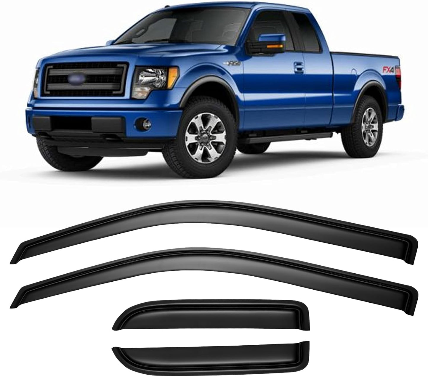 Window Rain Guards Visors for 2004-2014 Ford F150 Extended Cab