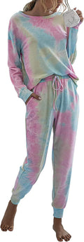 Women's Two Piece Loungewear Set Pink Tie Dye - Comfortable Casual