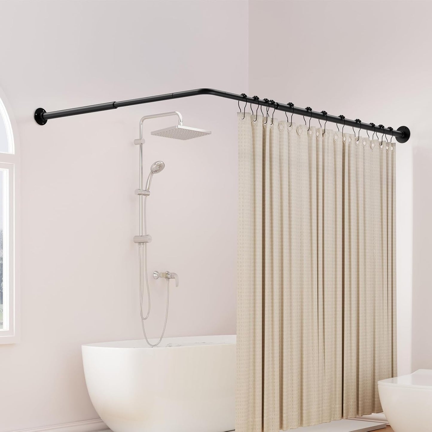 Adjustable L-Shaped 90 Shower Rod - No Sagging, Rustproof