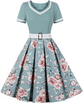 Women 1950s Red Polka Dot Swing Dress with Belt - Retro Audrey