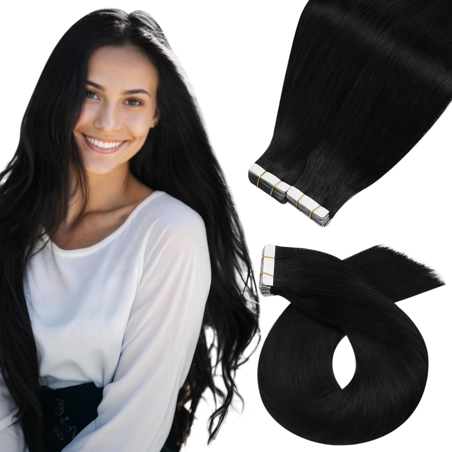 Moresoo Black Tape in Human Hair Extensions for Natural Look
