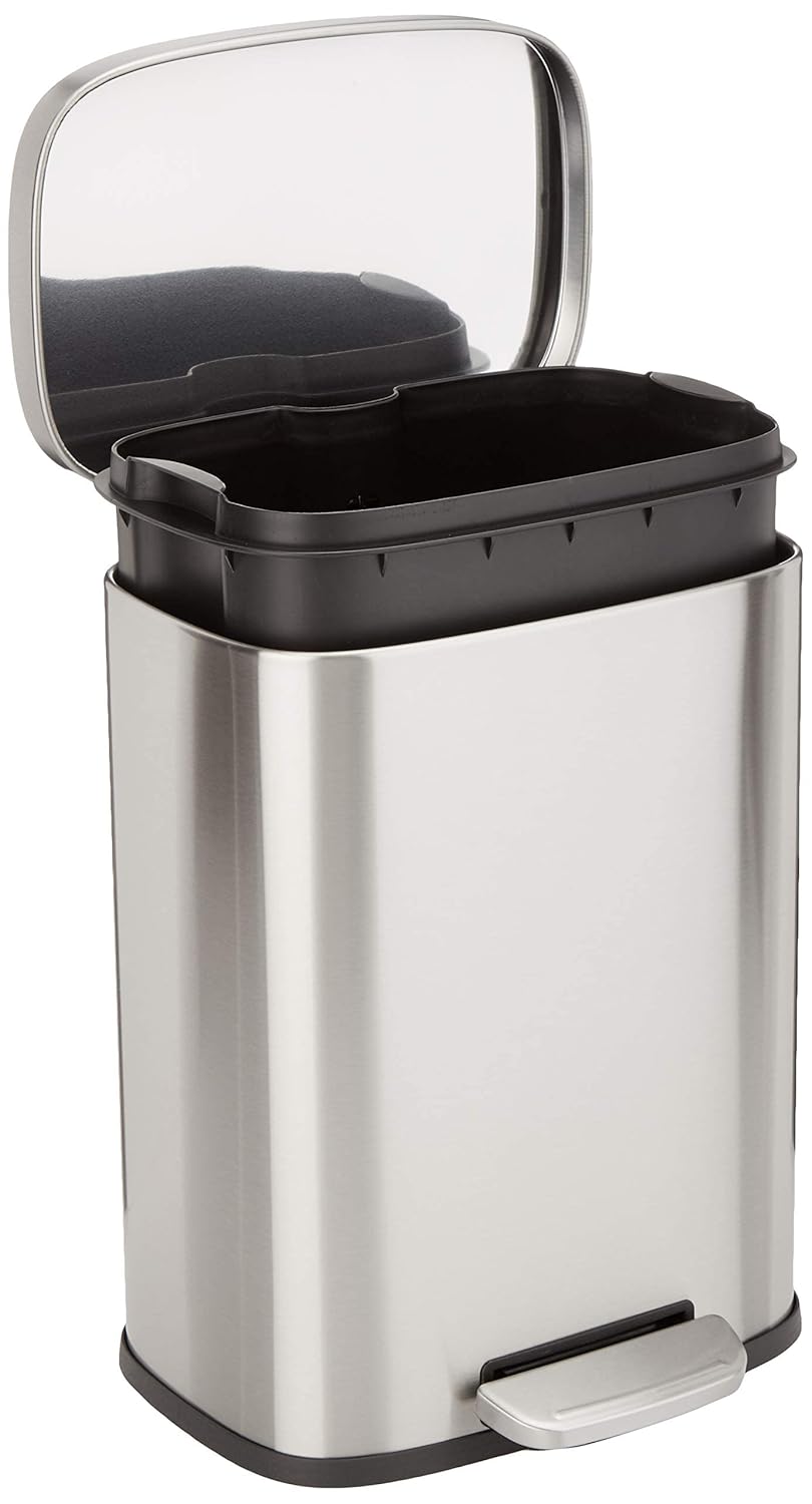 Smudge Resistant Small Rectangular Trash Can with Soft-Close Pedal