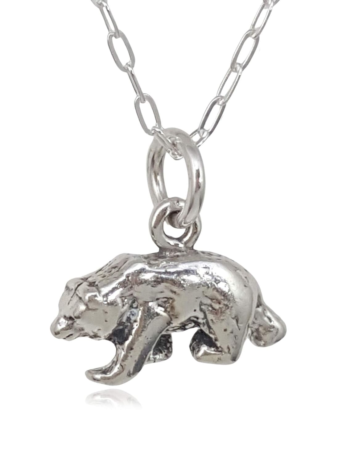 Sterling Silver Tiny Grizzly Bear Charm Necklace for Nature Lovers