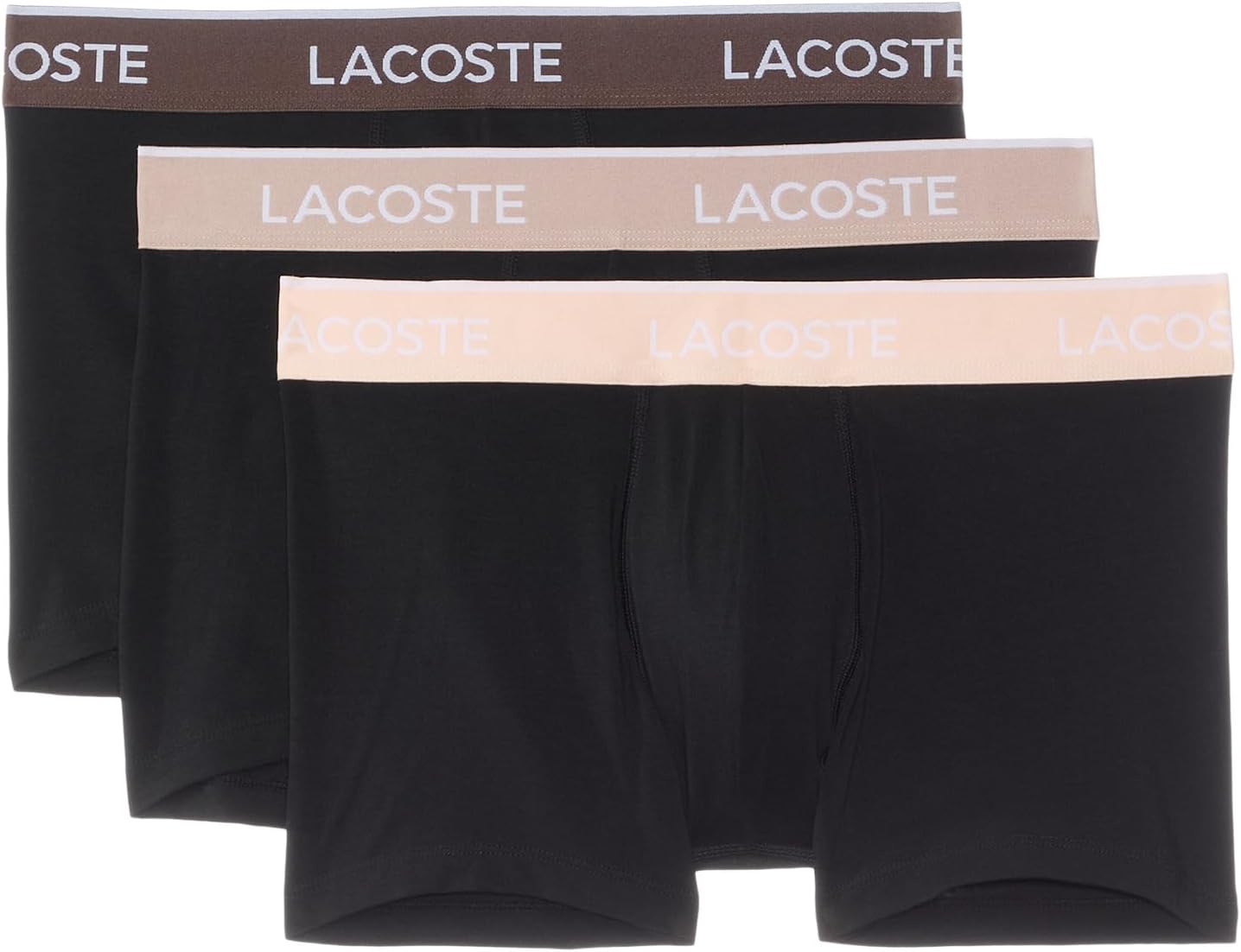 Lacoste Men's Cotton Stretch Tricolor Waistband Trunks, 3-Pack