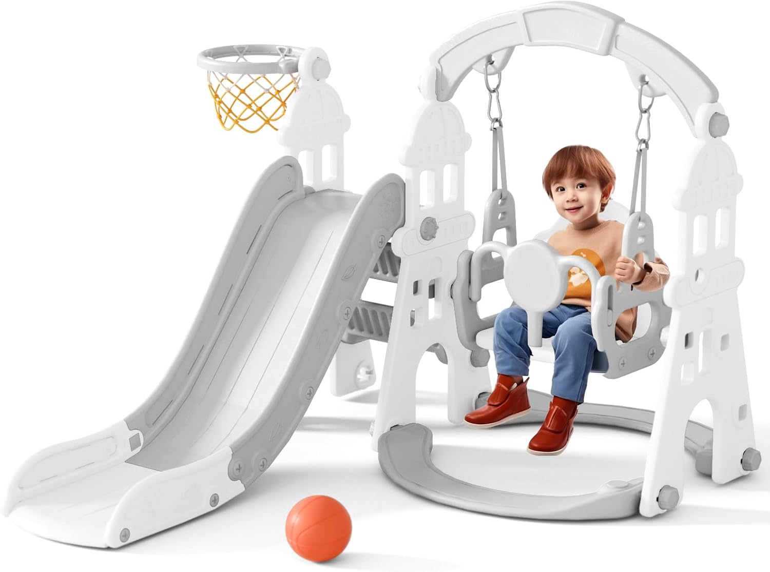 KORIMEFA 4 in 1 Toddler Slide and Swing Set for Kids Fun