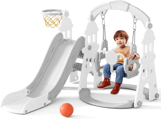 KORIMEFA 4 in 1 Toddler Slide and Swing Set for Kids Fun