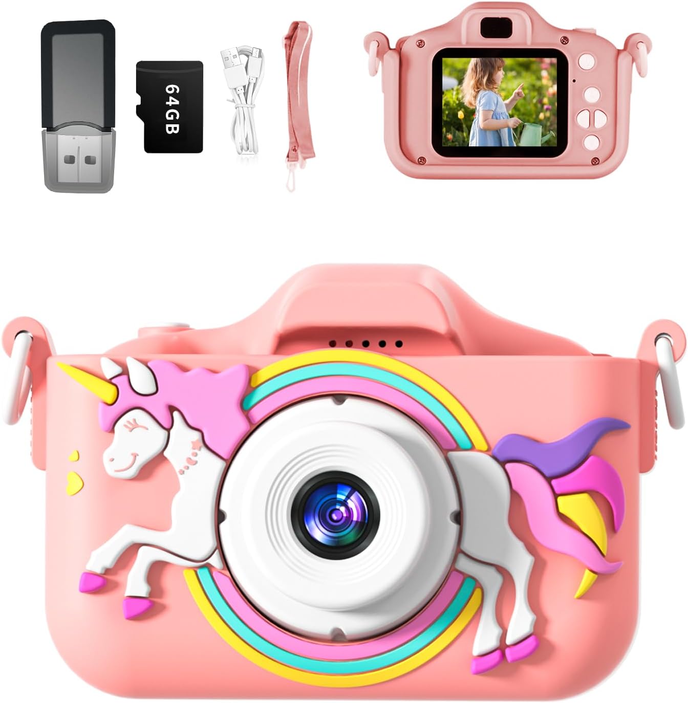 Rainbow Kids Camera 64GB Memory - Capture Fun Moments!