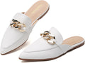 Metal Chain Decor Flat Mules for Women - Stylish Pointed Slip-On