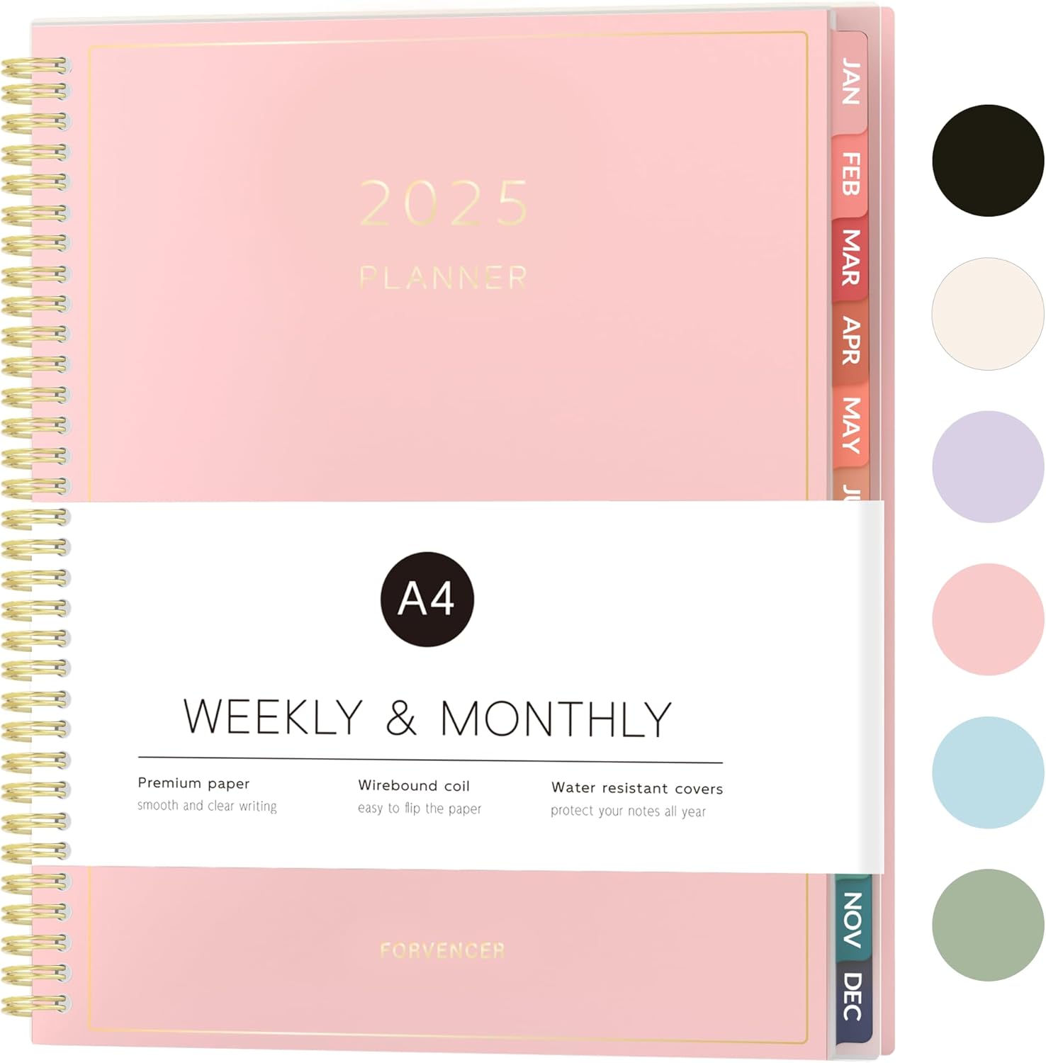 Forvencer 2025 Planner: Spiral Daily Organizer, A4 Pink