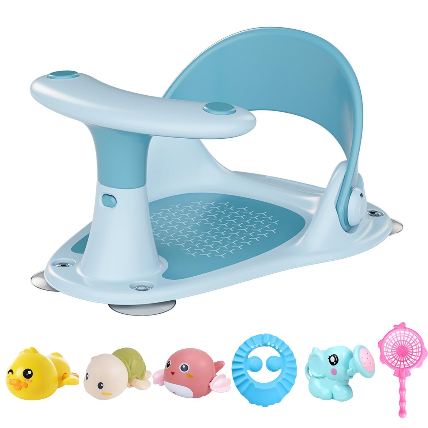 Secure Sit-Up Baby Bath Seat - Backrest Support, Stable Suction Cups, Easy Setup - Blue