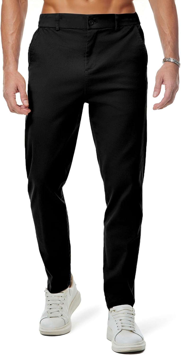 JMIERR Men's Chino Pants Casual Stretch Waist Tapered Trousers