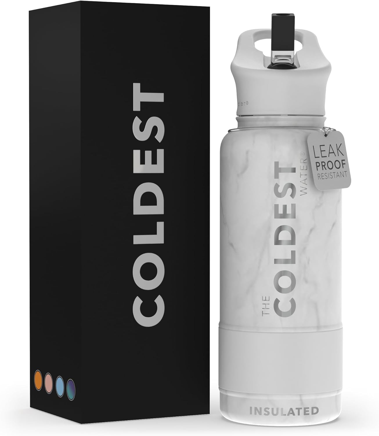 Coldest Insulated Water Bottle with Straw Lid - 32 oz Marble White