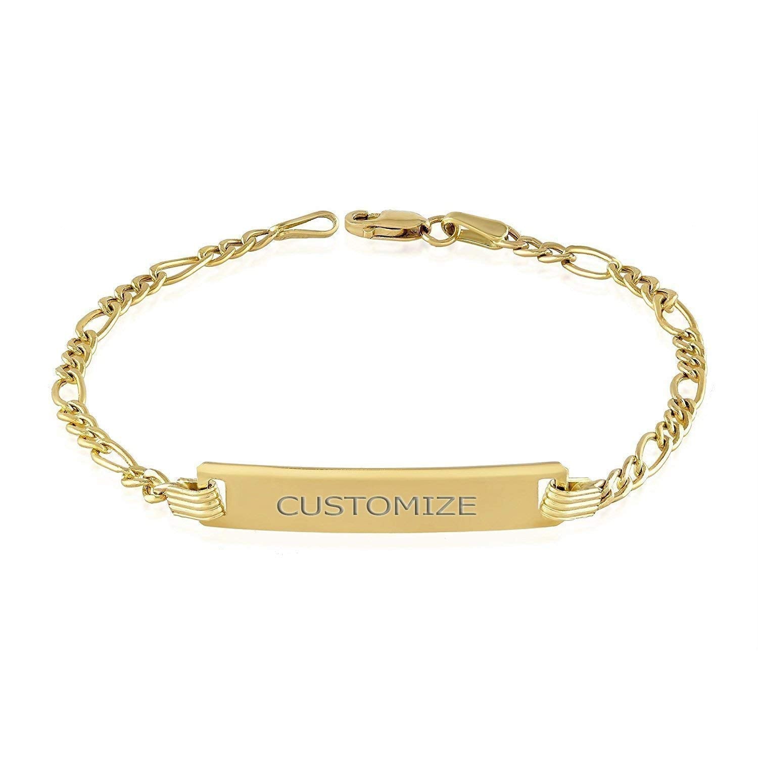 14K Real Yellow Gold Baby ID Bar Bracelet for Personalized Gifts