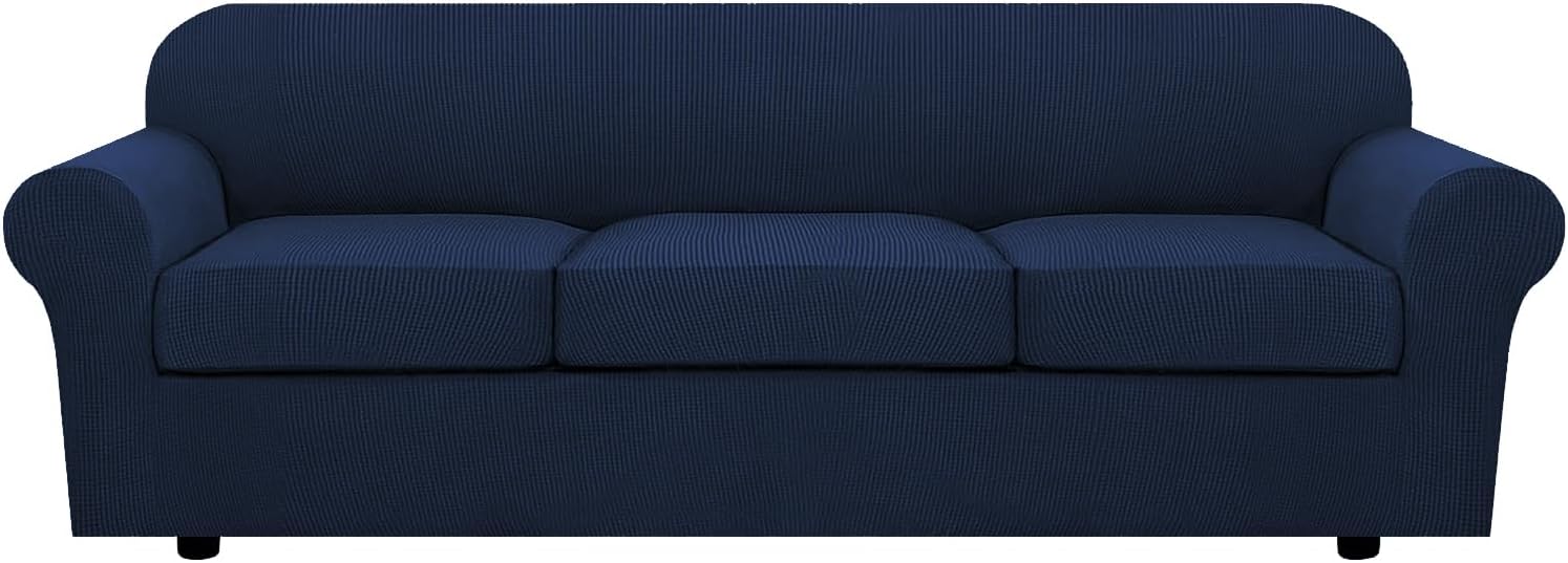 4 Piece Stretch Sofa Covers for 3 Cushion Couch in Navy