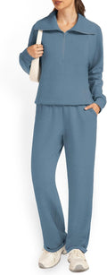 Women's 2 Piece Sweatsuit Lapel Half Zip Sweatshirt & Sweatpants