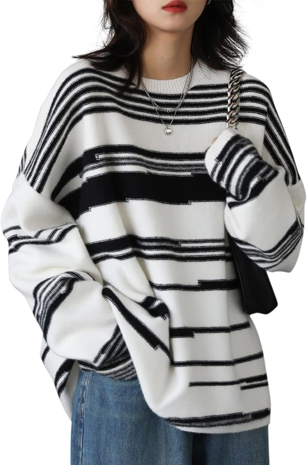 YESNO Women Christmas Sweater Graphic Printed Oversized Pullover