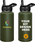 Personalized 32oz Stainless Steel Water Bottles 25 Pcs - Custom Text
