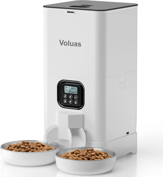 Voluas Double Cat Feeder: Timed, Memory Function