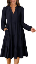ANRABESS Long Sleeve Midi Dresses for Women V Neck - Loose Fit Boho