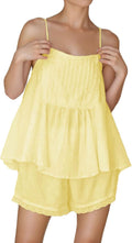Womens Cotton Summer 2-Piece Pajama Set - Soft Sleeveless Ruffle Top