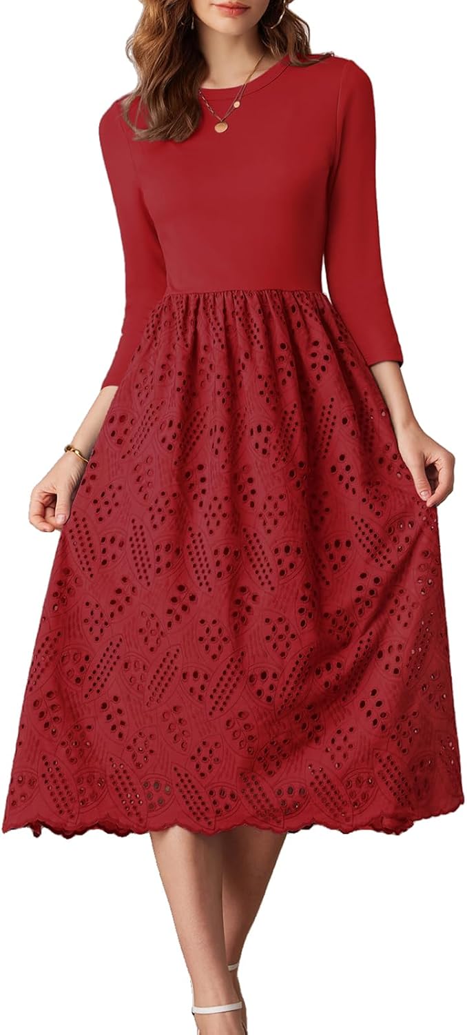 GRACE KARIN Womens Summer A Line Midi Eyelet Dress with Pockets