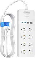 25 ft Extension Cord Flat Plug Surge Protector Power Strip - Long