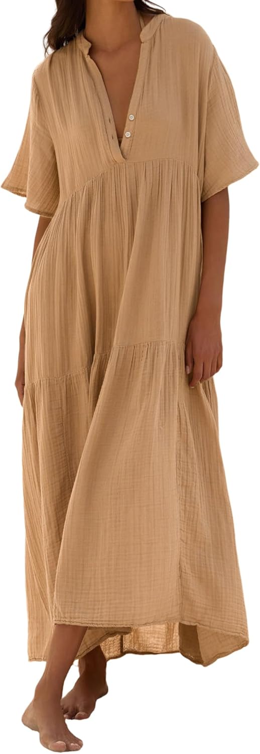 R.Vivimos Womens Summer Cotton Flowy Maxi Dress for Casual Wear