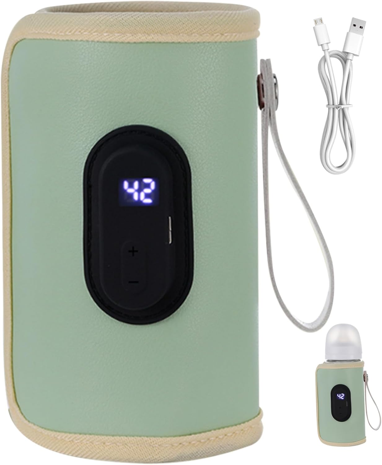 Travel Baby Bottle Warmer, Adjustable Temp, USB, Green