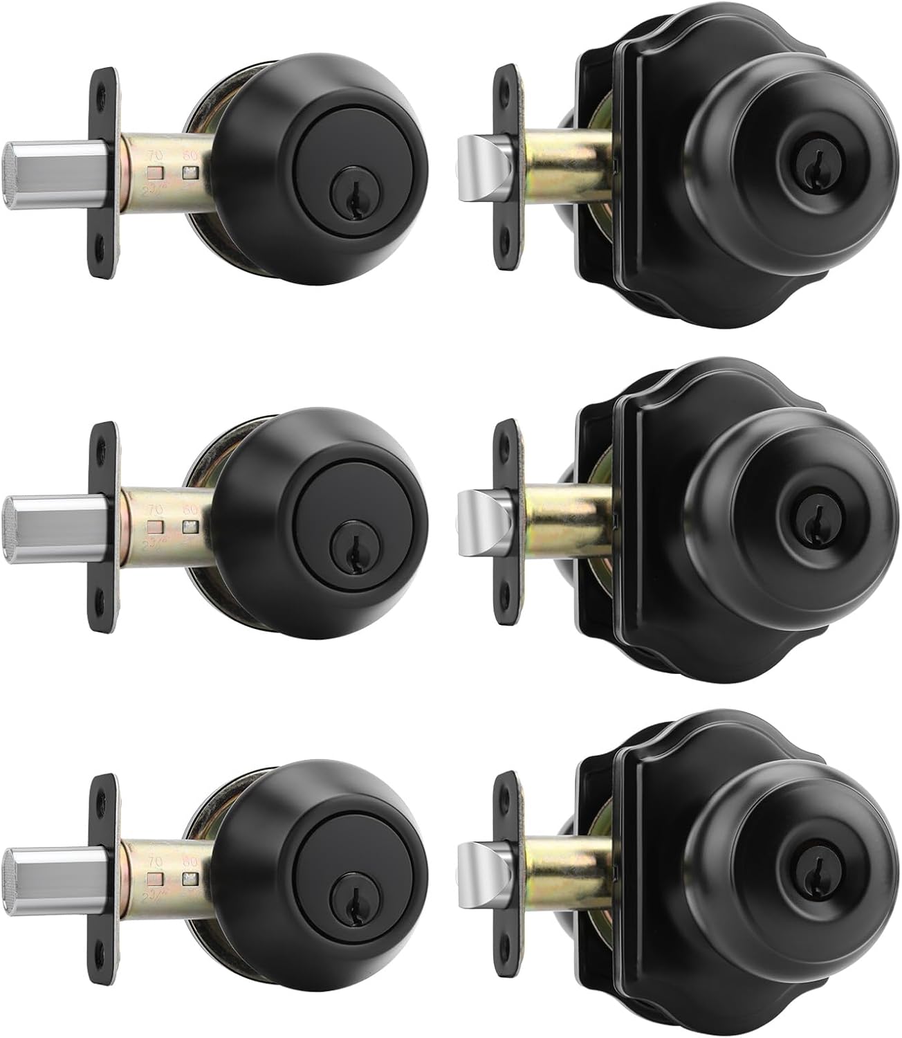 Haidms Exterior Deadbolt and Keyed Entry Black Door Knob Set