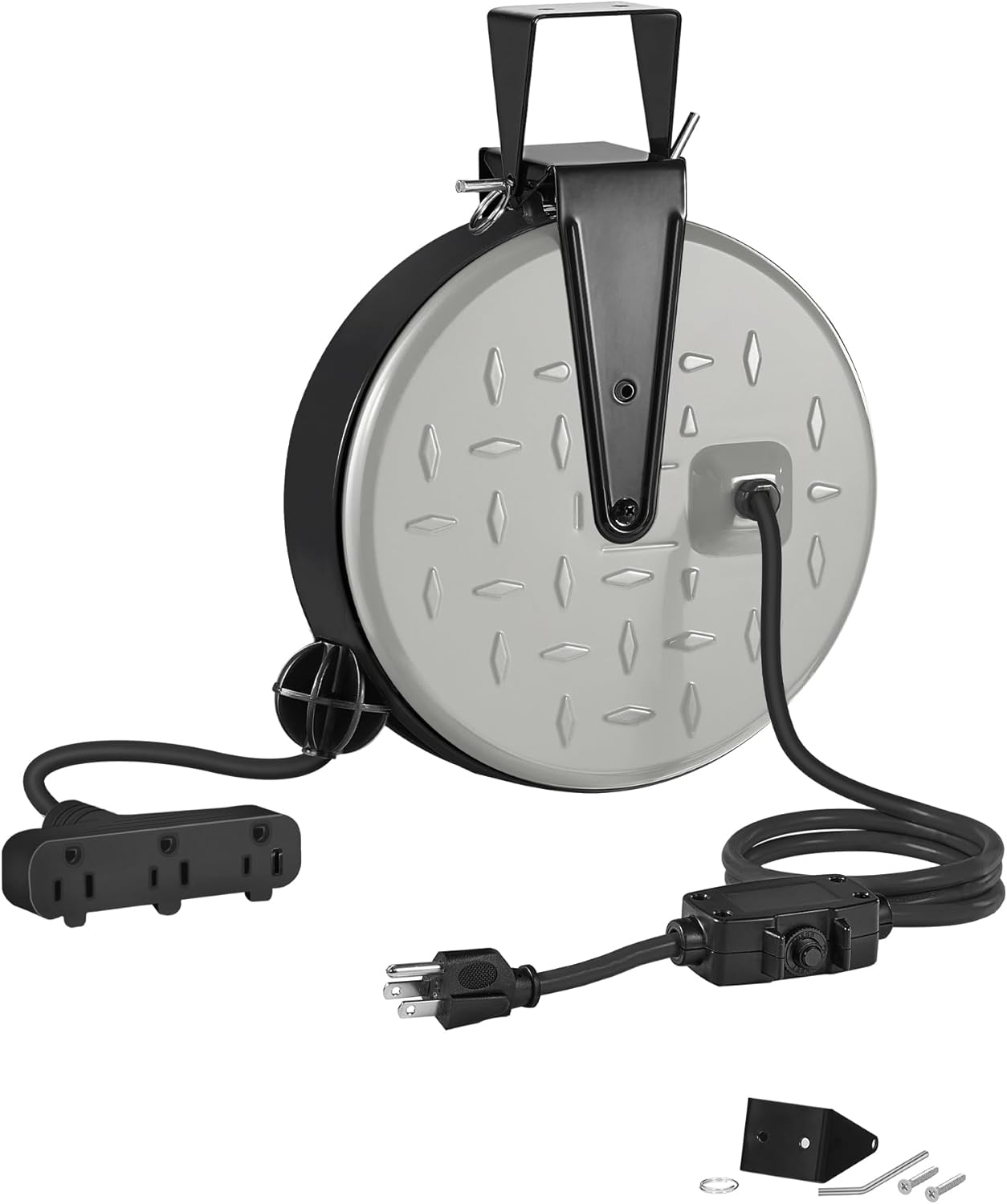 30 Ft Retractable Extension Cord Reel with 3 Outlets and Breaker
