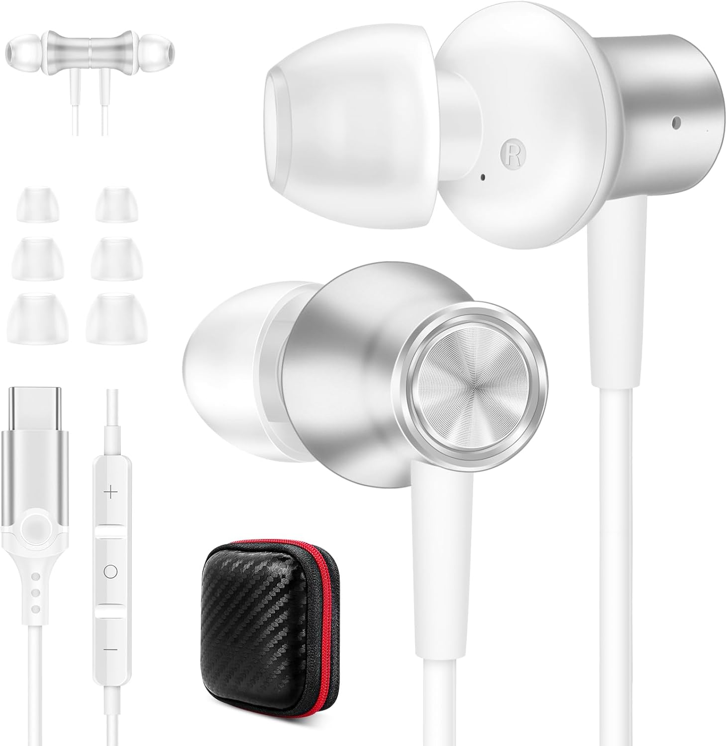 Jiunai USB C Earbuds with Mic & Noise Isolation