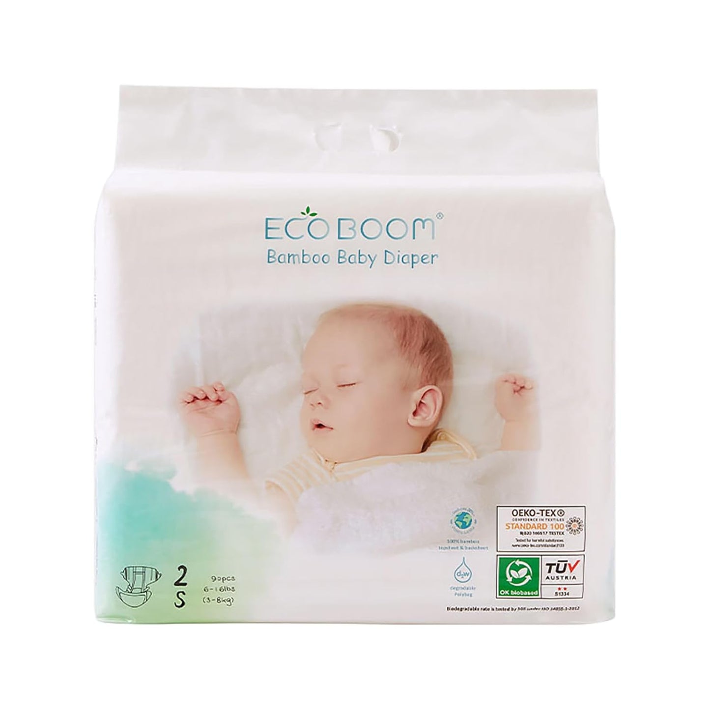 Natural Soft Bamboo Diapers for Infants - Size 2 (6-16lb)