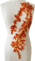 Handmade Orange Acrylic Rhinestone Lace Applique - Sewing Trim