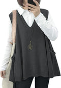 Sweater Vest Women Loose Swing Cotton Oversized Knit Pullover - Deep V