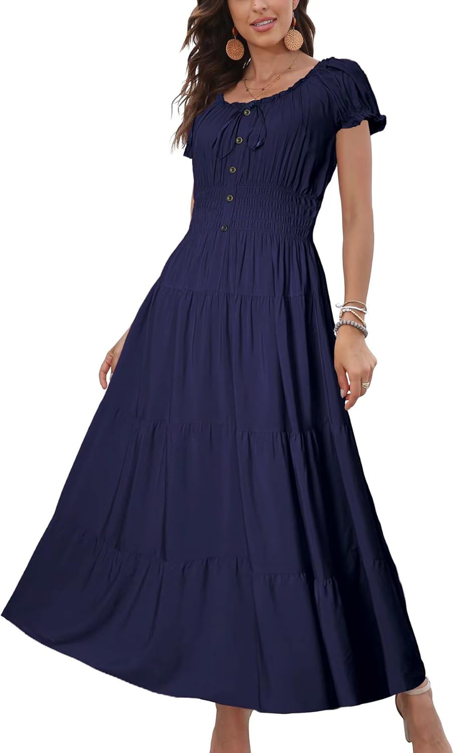OSTOO Women's Boho Floral Print Maxi Dress for Summer Fun