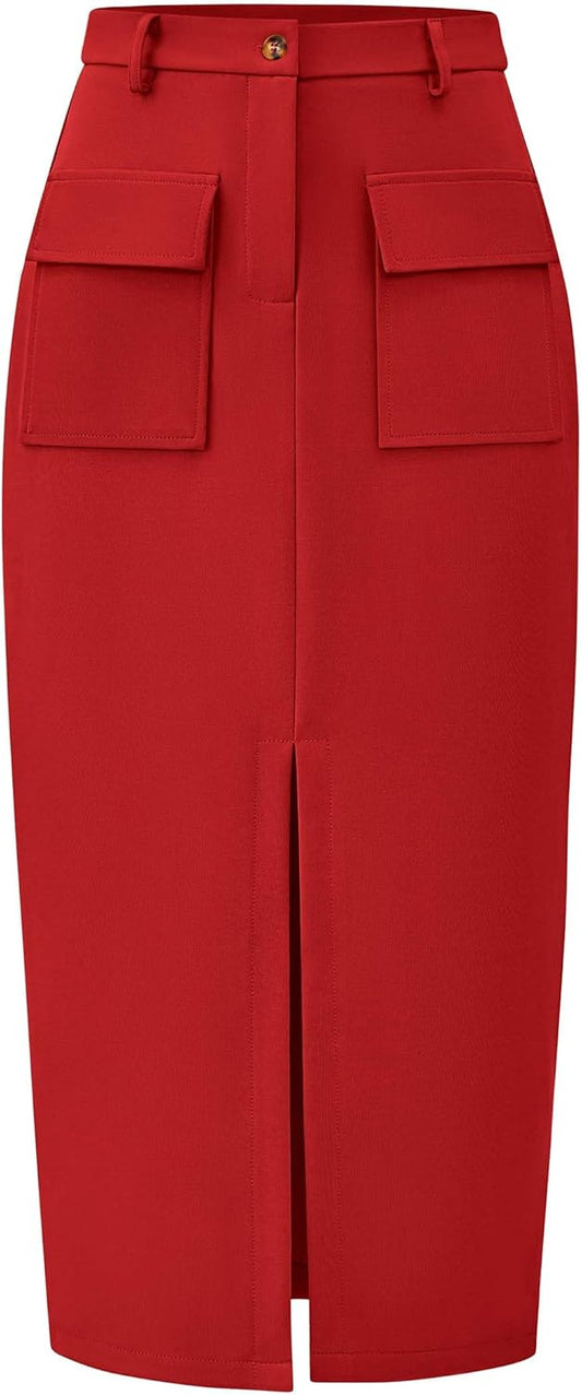 KIRUNDO Midi Skirts for Women: Trendy High Waisted Cargo Style