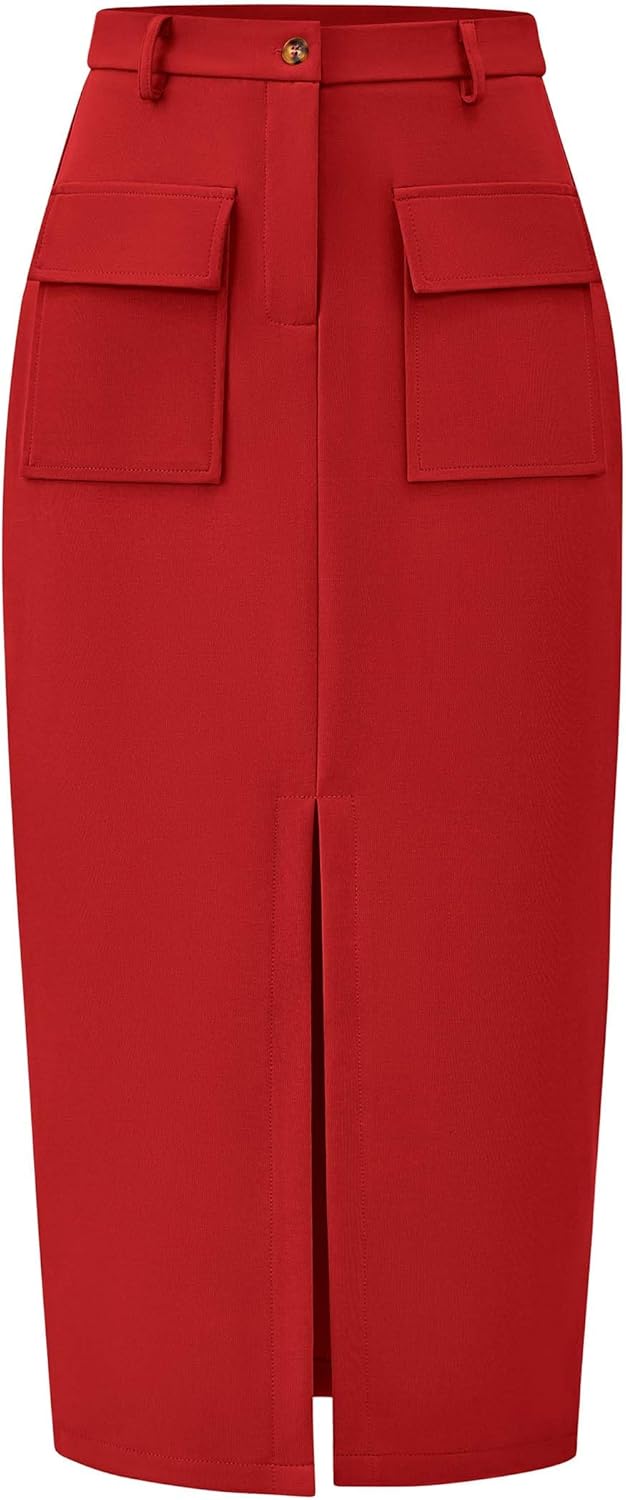 KIRUNDO Midi Skirts for Women: Trendy High Waisted Cargo Style