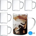 Glass Coffee Cups 16oz Large Wide Mouth Mugs Set of 6 - Clear