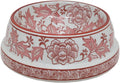 Pink & White Ceramic Dog Bowl - Chinoiserie Floral Design