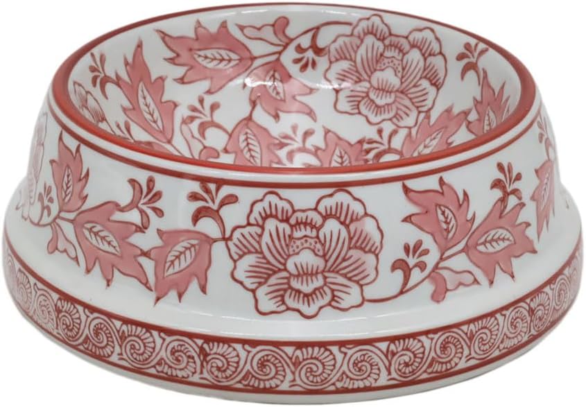 Aimusego Pink & White Ceramic Dog Bowl for Stylish Pets