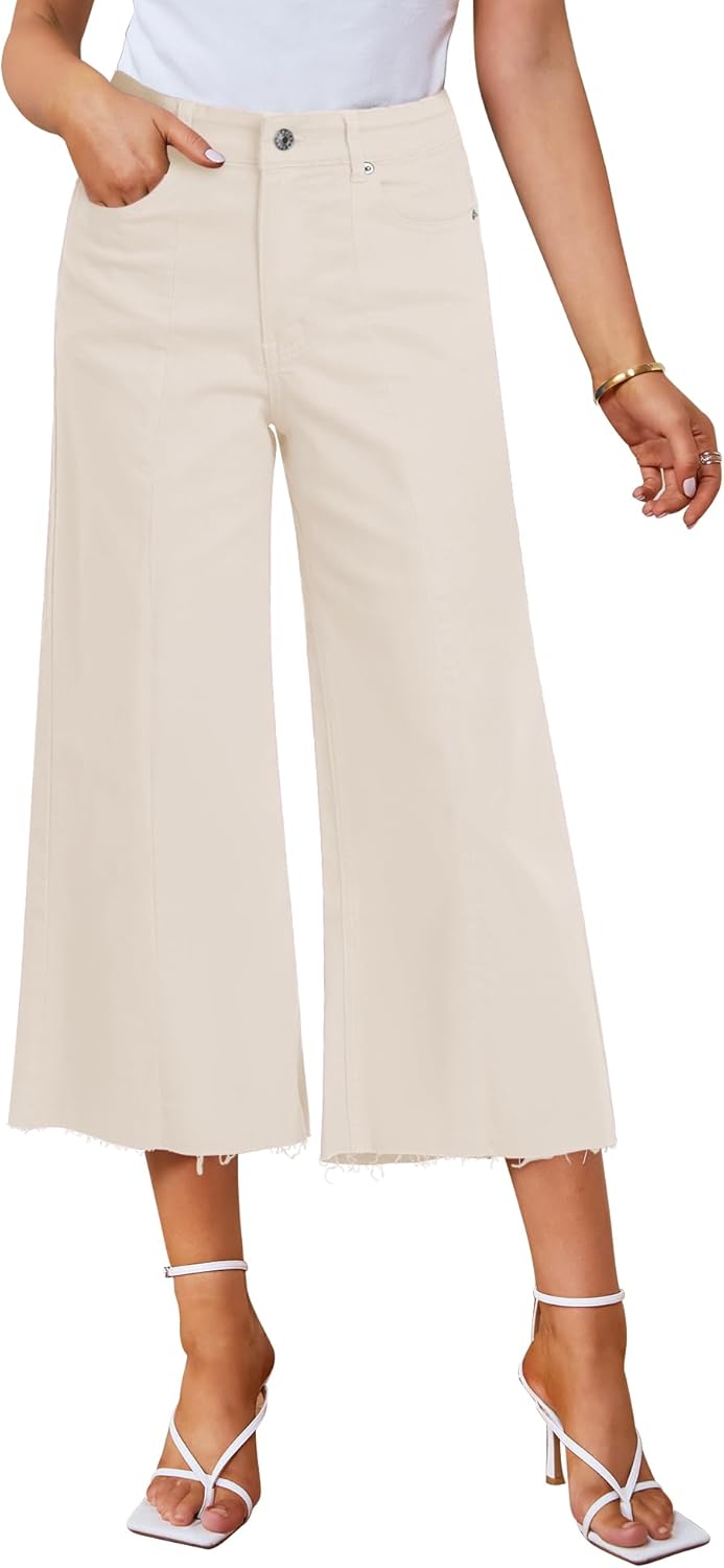 GRAPENT Jean Capris for Women High Waisted Wide Leg Denim