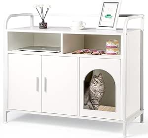 Amunrbrek Cat Litter Box Enclosure with Modern Design and Storage