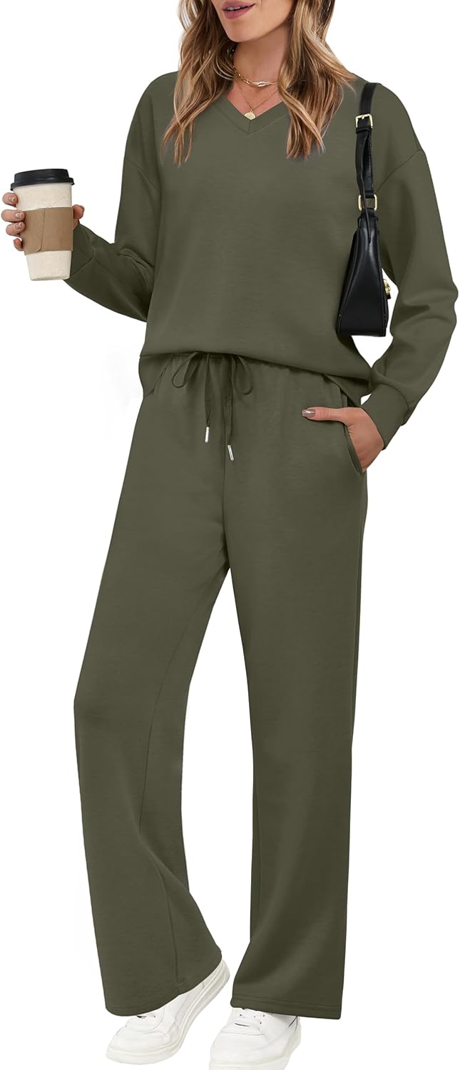 WIHOLL Lounge Sets for Women: Cozy V Neck 2 Piece Outfits