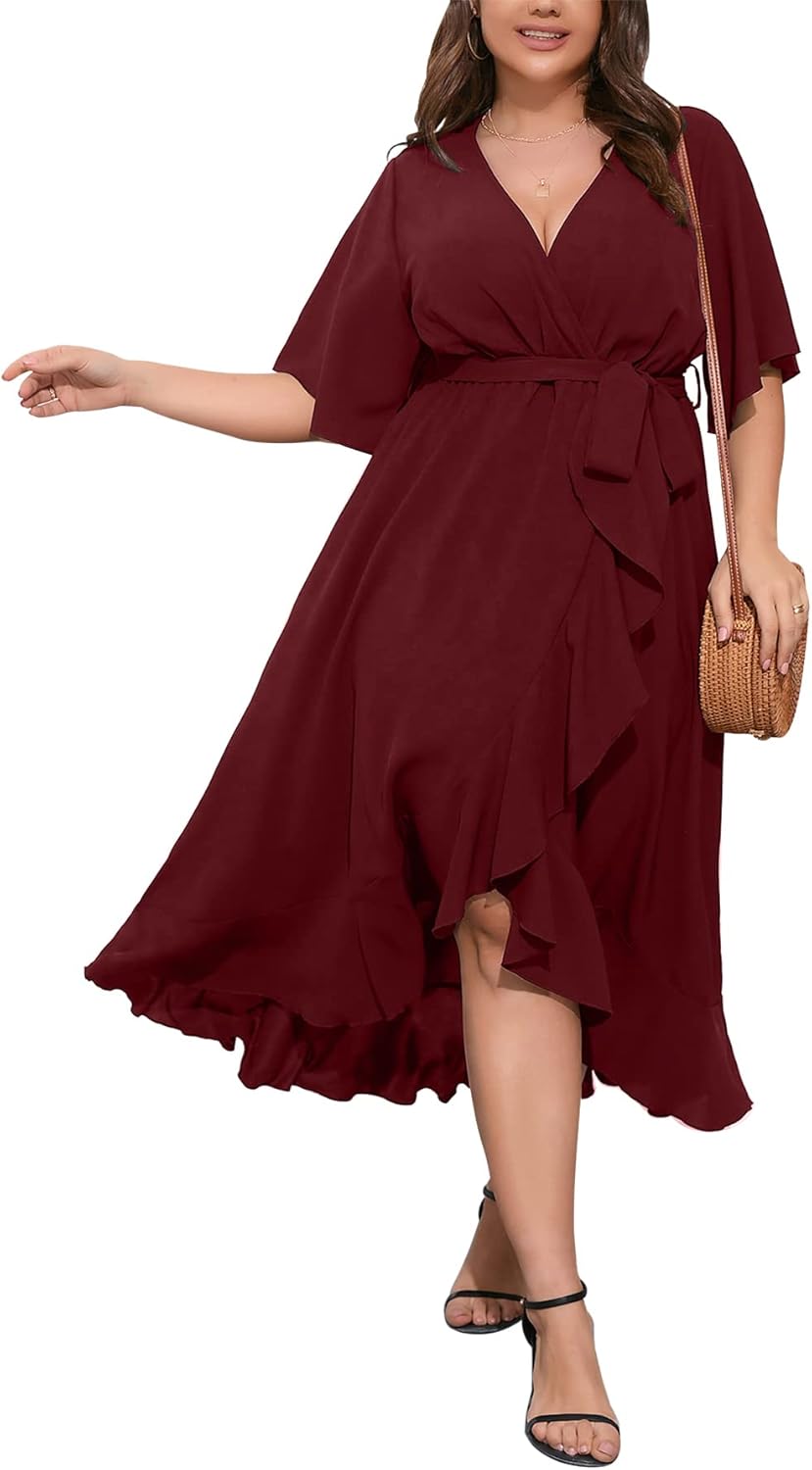 SCOMCHIC Plus Size Maxi Dress for Women with Ruffle Design