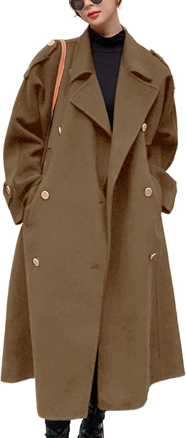 Chouyatou Women's Winter Double Breasted Midi Wool Coat