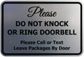 Please Do Not Knock Or Ring Doorbell Sign - Small 5 Pack (Brushed
