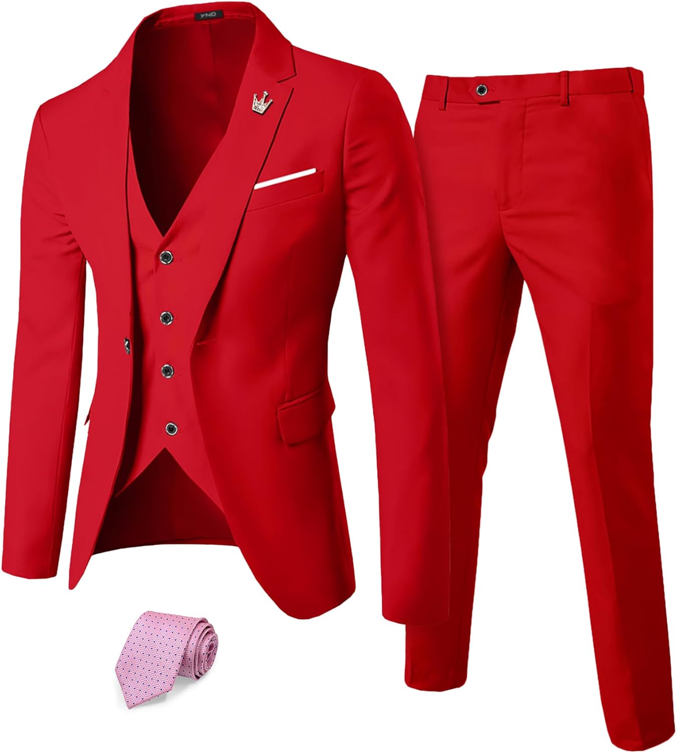 YND Men's Slim Fit 3 Piece Suit Set with Tie for Style