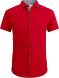 Mens Short Sleeve Dress Shirt Regular Fit Cotton Blend - Casual Button